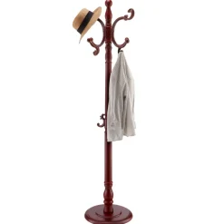 VEVOR Coat Rack Freestanding, Wooden Coats Rack Stand with Weighted Base & 11 Hooks, Free Standing Hall Coat Tree for Entryway, Bedroom, Living Room, Modern Clothes Hanger Stand for Coats, Hats, Bag