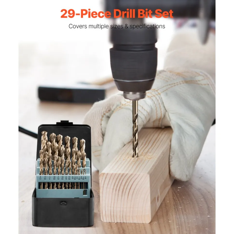 VEVOR Cobalt Drill Bit Set, 29 Pcs, M35 High Speed Steel Cobalt Drill Bits with Storage Case, for Drilling Metal, Stainless Steel, Aluminum Alloy, Wood, Plastic, for Professional Work and Home DIY