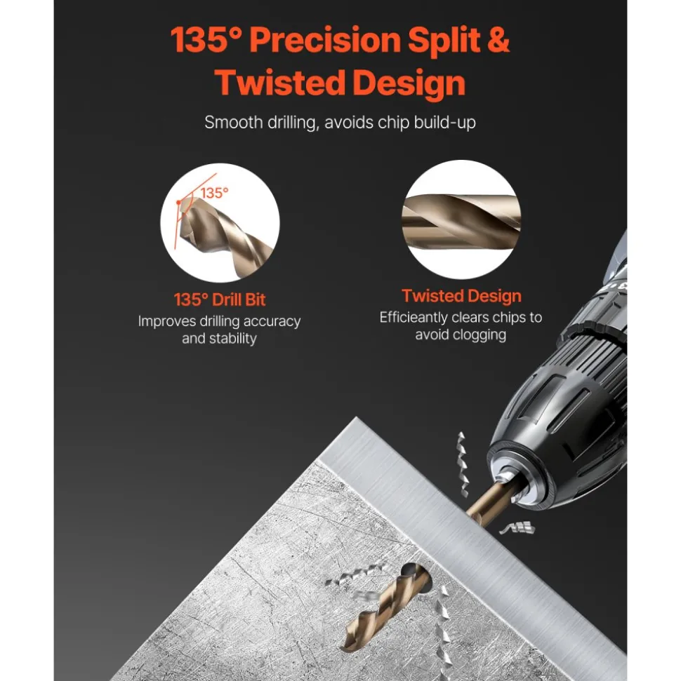 VEVOR Cobalt Drill Bit Set, 29 Pcs, M35 High Speed Steel Cobalt Drill Bits with Storage Case, for Drilling Metal, Stainless Steel, Aluminum Alloy, Wood, Plastic, for Professional Work and Home DIY