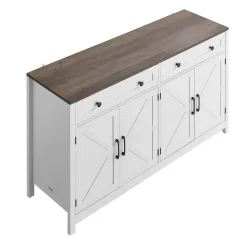 VEVOR Coffee Bar Cabinet, Farmhouse Coffee Bar Table with 2 Drawers, Buffet Stand Cabinet with 4 Barn Doors, Sideboard Buffet Station for Living Room, Entryway, Kitchen, 55.1 x 15.5 x 31.5 in, White