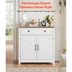 VEVOR Coffee Bar Cabinet, Farmhouse Coffee Bar Table with Drawer, Buffet Stand Cabinet with 2 Barn Door, Sideboard Buffet Station for Living Room, Entryway, Kitchen, 29.5 x 14.7 x 31.5 in, White