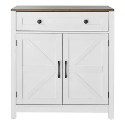 VEVOR Coffee Bar Cabinet, Farmhouse Coffee Bar Table with Drawer, Buffet Stand Cabinet with 2 Barn Door, Sideboard Buffet Station for Living Room, Entryway, Kitchen, 29.5 x 14.7 x 31.5 in, White