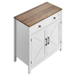 VEVOR Coffee Bar Cabinet, Farmhouse Coffee Bar Table with Drawer, Buffet Stand Cabinet with 2 Barn Door, Sideboard Buffet Station for Living Room, Entryway, Kitchen, 29.5 x 14.7 x 31.5 in, White
