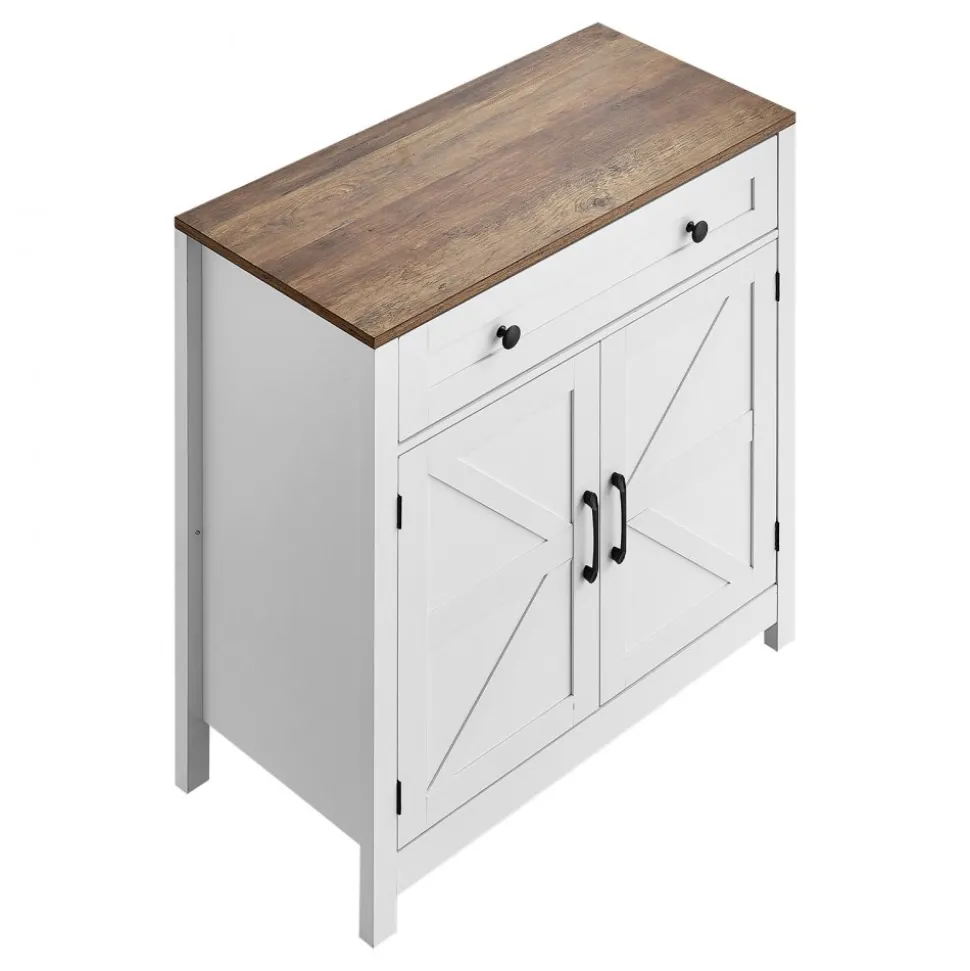 VEVOR Coffee Bar Cabinet, Farmhouse Coffee Bar Table with Drawer, Buffet Stand Cabinet with 2 Barn Door, Sideboard Buffet Station for Living Room, Entryway, Kitchen, 29.5 x 14.7 x 31.5 in, White