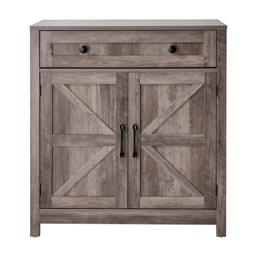 VEVOR Coffee Bar Cabinet, Farmhouse Coffee Bar Table with Drawer, Buffet Stand Cabinet with 2 Barn Doors, Sideboard Buffet Station for Living Room, Entryway, Kitchen, 29.5 x 14.7 x 31.5 in, Grey