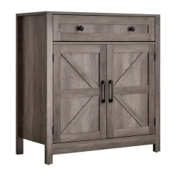 VEVOR Coffee Bar Cabinet, Farmhouse Coffee Bar Table with Drawer, Buffet Stand Cabinet with 2 Barn Doors, Sideboard Buffet Station for Living Room, Entryway, Kitchen, 29.5 x 14.7 x 31.5 in, Grey
