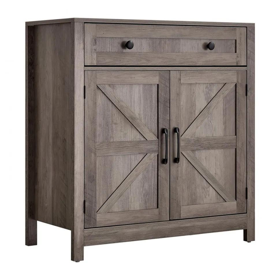 VEVOR Coffee Bar Cabinet, Farmhouse Coffee Bar Table with Drawer, Buffet Stand Cabinet with 2 Barn Doors, Sideboard Buffet Station for Living Room, Entryway, Kitchen, 29.5 x 14.7 x 31.5 in, Grey