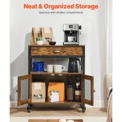 VEVOR Coffee Bar Cabinet, 24 Inch Farmhouse Coffee Bar Cabinet with Storage, Movable Coffee Bar Table with Wheels & Mesh Door, Sideboard Buffet Cabinet for Kitchen, Entryway