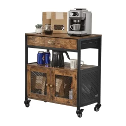 VEVOR Coffee Bar Cabinet, 24 Inch Farmhouse Coffee Bar Cabinet with Storage, Movable Coffee Bar Table with Wheels & Mesh Door, Sideboard Buffet Cabinet for Kitchen, Entryway
