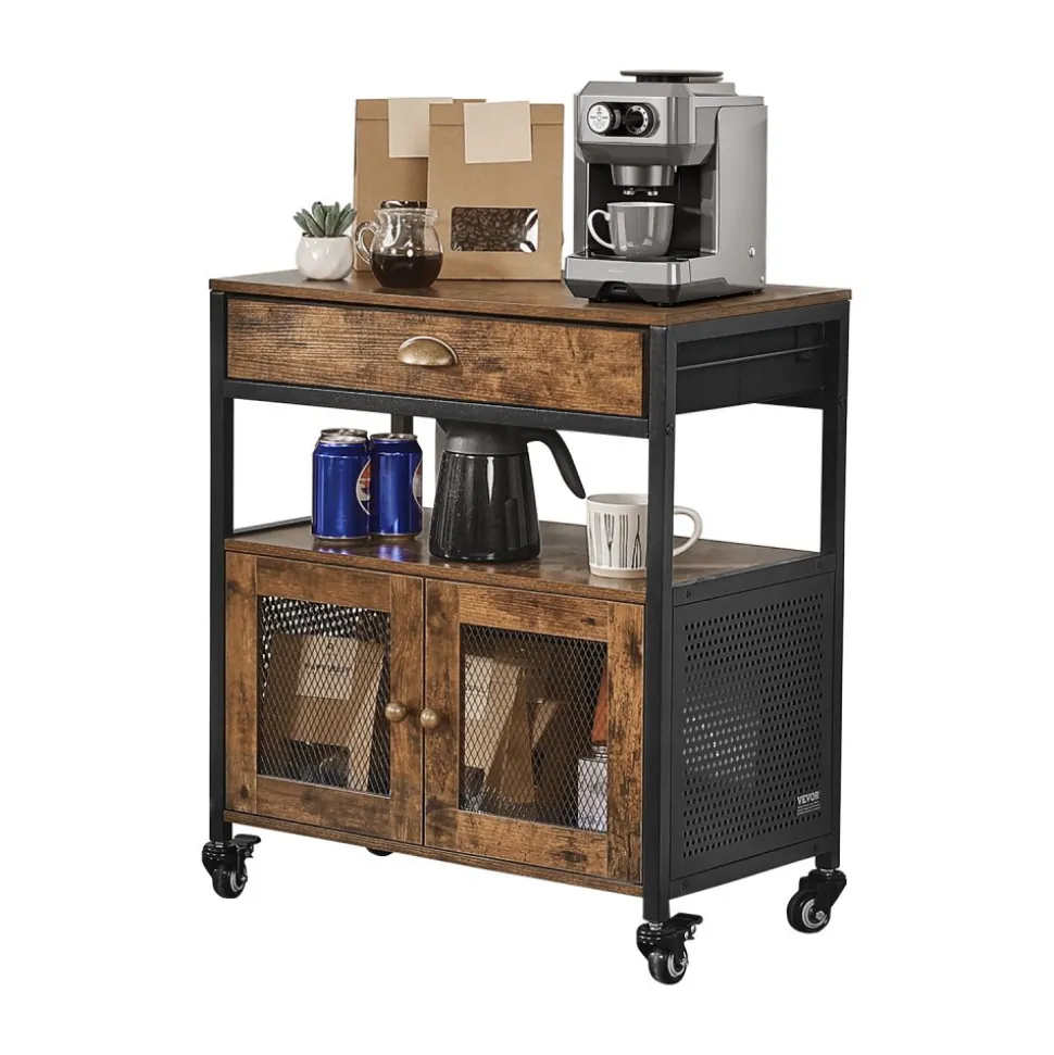 VEVOR Coffee Bar Cabinet, 24 Inch Farmhouse Coffee Bar Cabinet with Storage, Movable Coffee Bar Table with Wheels & Mesh Door, Sideboard Buffet Cabinet for Kitchen, Entryway