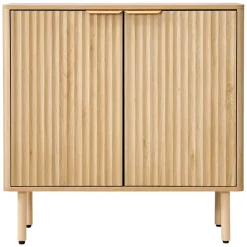 VEVOR Coffee Bar Cabinet, Mid Century Fluted Coffee Bar Table with 2-Tier Storage, Buffet Stand Cabinet with 2 Barn Door, Sideboard Buffet Station for Living Room, Entryway, 31.5 x 14.7 x 31.5 in, Oak
