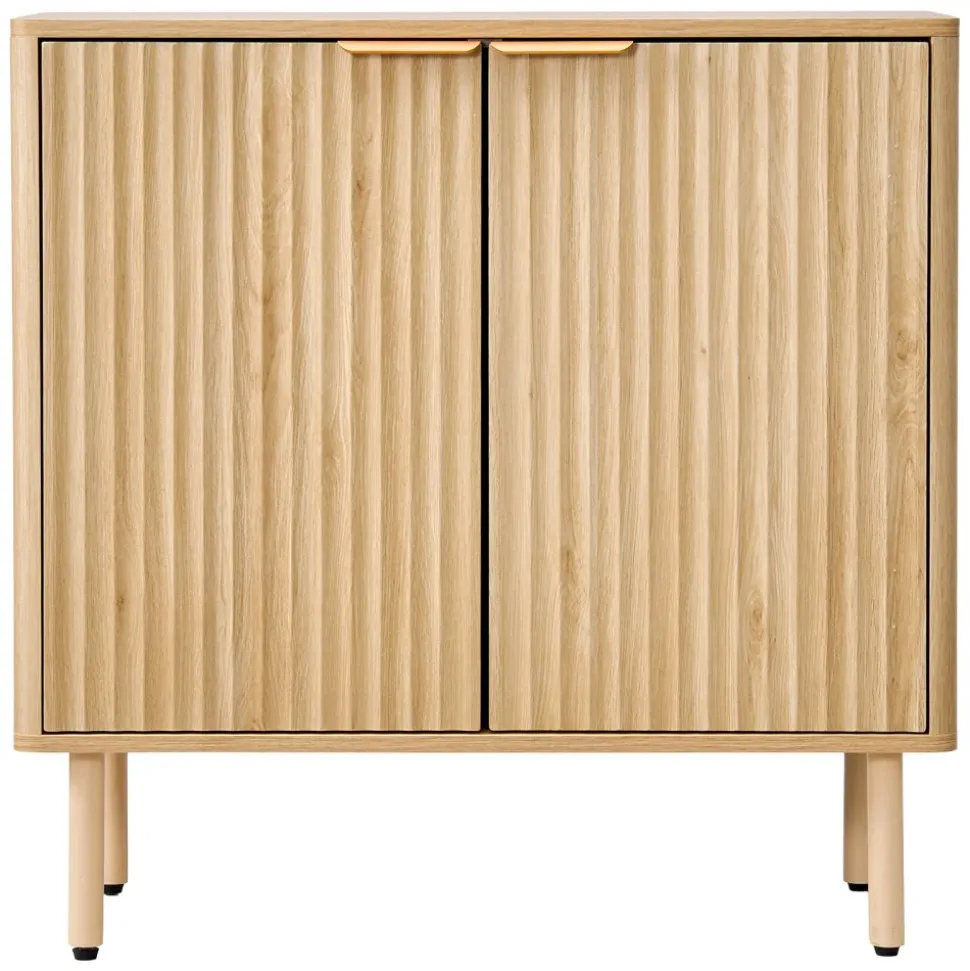 VEVOR Coffee Bar Cabinet, Mid Century Fluted Coffee Bar Table with 2-Tier Storage, Buffet Stand Cabinet with 2 Barn Door, Sideboard Buffet Station for Living Room, Entryway, 31.5 x 14.7 x 31.5 in, Oak