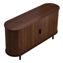 VEVOR Coffee Bar Cabinet, Mid Century Fluted Coffee Bar Table, Buffet Stand Cabinet with 2 Sliding Doors, Sideboard Buffet Station for Living Room, Entryway, Kitchen, 55.1 x 15.7 x 29.5 in, Walnut