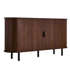 VEVOR Coffee Bar Cabinet, Mid Century Fluted Coffee Bar Table, Buffet Stand Cabinet with 2 Sliding Doors, Sideboard Buffet Station for Living Room, Entryway, Kitchen, 55.1 x 15.7 x 29.5 in, Walnut