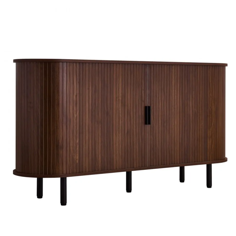 VEVOR Coffee Bar Cabinet, Mid Century Fluted Coffee Bar Table, Buffet Stand Cabinet with 2 Sliding Doors, Sideboard Buffet Station for Living Room, Entryway, Kitchen, 55.1 x 15.7 x 29.5 in, Walnut