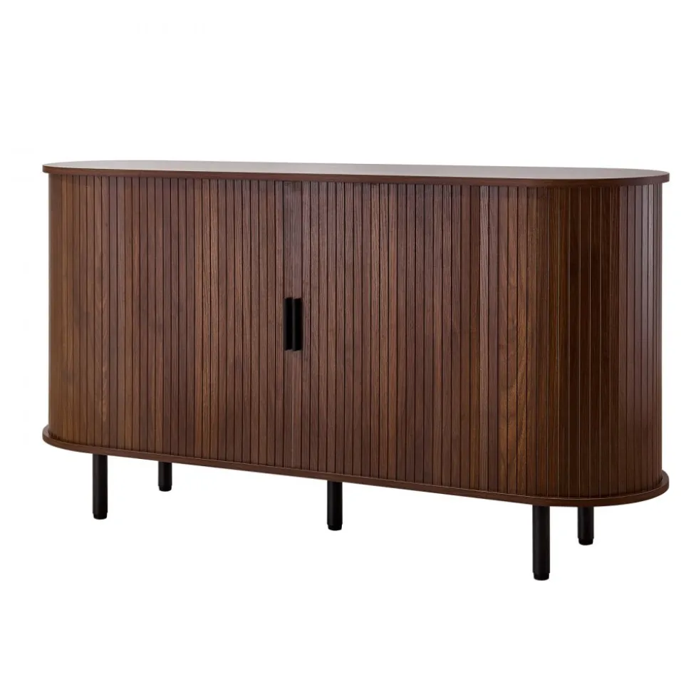 VEVOR Coffee Bar Cabinet, Mid Century Fluted Coffee Bar Table, Buffet Stand Cabinet with 2 Sliding Doors, Sideboard Buffet Station for Living Room, Entryway, Kitchen, 55.1 x 15.7 x 29.5 in, Walnut