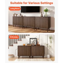 VEVOR Coffee Bar Cabinet, Mid Century Fluted Coffee Bar Table with 2-Tier Storage, Buffet Stand Cabinet with Barn Door, Sideboard Buffet Station for Living Room, Entryway, 31.5 x 14.7 x 31.5 in Walnut