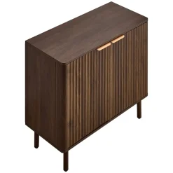 VEVOR Coffee Bar Cabinet, Mid Century Fluted Coffee Bar Table with 2-Tier Storage, Buffet Stand Cabinet with Barn Door, Sideboard Buffet Station for Living Room, Entryway, 31.5 x 14.7 x 31.5 in Walnut
