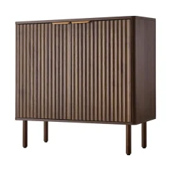 VEVOR Coffee Bar Cabinet, Mid Century Fluted Coffee Bar Table with 2-Tier Storage, Buffet Stand Cabinet with Barn Door, Sideboard Buffet Station for Living Room, Entryway, 31.5 x 14.7 x 31.5 in Walnut
