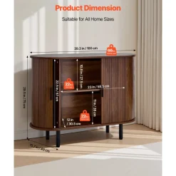 VEVOR Coffee Bar Cabinet, Mid Century Fluted Coffee Bar Table, Buffet Stand Cabinet with 2 Sliding Doors, Sideboard Buffet Station for Living Room, Entryway, Kitchen, 39.3 x 15.7 x 29.5 in, Walnut