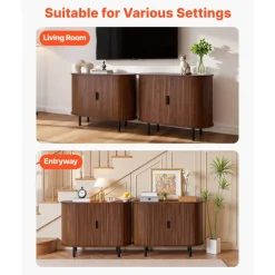 VEVOR Coffee Bar Cabinet, Mid Century Fluted Coffee Bar Table, Buffet Stand Cabinet with 2 Sliding Doors, Sideboard Buffet Station for Living Room, Entryway, Kitchen, 39.3 x 15.7 x 29.5 in, Walnut