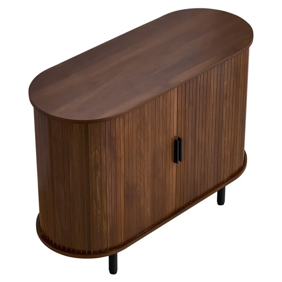 VEVOR Coffee Bar Cabinet, Mid Century Fluted Coffee Bar Table, Buffet Stand Cabinet with 2 Sliding Doors, Sideboard Buffet Station for Living Room, Entryway, Kitchen, 39.3 x 15.7 x 29.5 in, Walnut