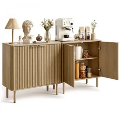 VEVOR Coffee Bar Cabinet, Mid Century Fluted Coffee Bar Table with 2-Tier Storage, Buffet Stand Cabinet with 4 Barn Doors, Sideboard Buffet Station for Living Room, Entryway, 31.5x14.7x31.5 in(Single)