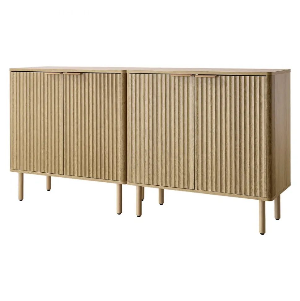 VEVOR Coffee Bar Cabinet, Mid Century Fluted Coffee Bar Table with 2-Tier Storage, Buffet Stand Cabinet with 4 Barn Doors, Sideboard Buffet Station for Living Room, Entryway, 31.5x14.7x31.5 in(Single)