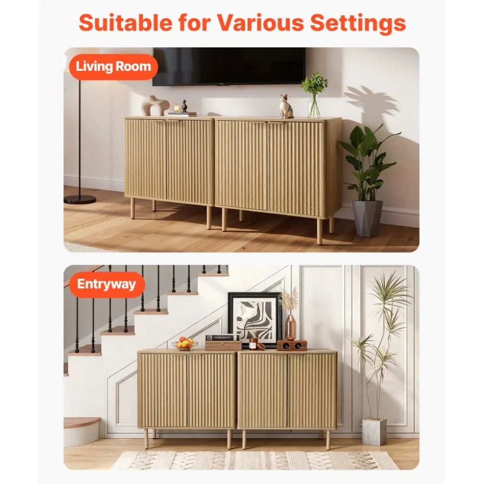 VEVOR Coffee Bar Cabinet, Mid Century Fluted Coffee Bar Table with 2-Tier Storage, Buffet Stand Cabinet with 4 Barn Doors, Sideboard Buffet Station for Living Room, Entryway, 31.5x14.7x31.5 in(Single)
