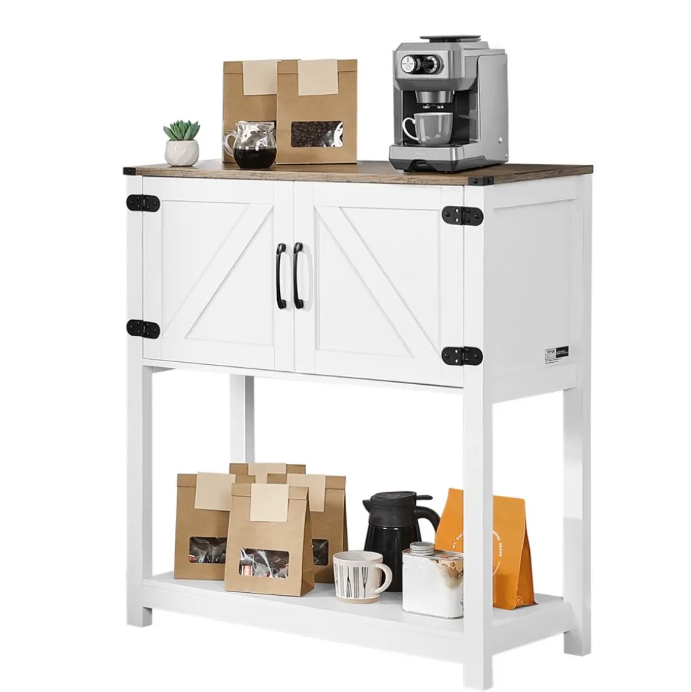 VEVOR Coffee Bar Cabinet, 31.5 x 13.8 x 34.6 in Farmhouse Coffee Bar Cabinet with 3-Tier Storage, Coffee Bar Table with Magnet Doors, Farmhouse Sideboard Buffet Cabinet for Living Room, Entryway