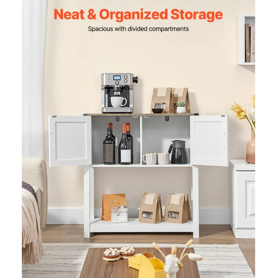 VEVOR Coffee Bar Cabinet, 31.5 x 13.8 x 34.6 in Farmhouse Coffee Bar Cabinet with 3-Tier Storage, Coffee Bar Table with Magnet Doors, Farmhouse Sideboard Buffet Cabinet for Living Room, Entryway