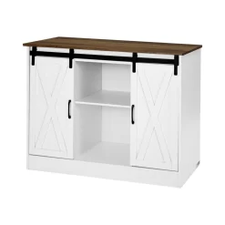 VEVOR Coffee Bar Cabinet, 41.8 x 15.8 x 32.1 in Farmhouse Coffee Bar Cabinet with 3-Tier Storage, Coffee Bar Table with Barn Doors, Farmhouse Sideboard Buffet Cabinet for Living Room, Entryway
