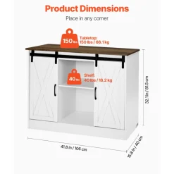VEVOR Coffee Bar Cabinet, 41.8 x 15.8 x 32.1 in Farmhouse Coffee Bar Cabinet with 3-Tier Storage, Coffee Bar Table with Barn Doors, Farmhouse Sideboard Buffet Cabinet for Living Room, Entryway