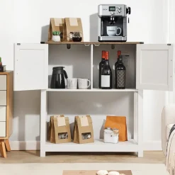 VEVOR Coffee Bar Cabinet, 41.8 x 15.8 x 32.1 in Farmhouse Coffee Bar Cabinet with 3-Tier Storage, Coffee Bar Table with Barn Doors, Farmhouse Sideboard Buffet Cabinet for Living Room, Entryway