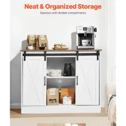 VEVOR Coffee Bar Cabinet, 41.8 x 15.8 x 32.1 in Farmhouse Coffee Bar Cabinet with 3-Tier Storage, Coffee Bar Table with Barn Doors, Farmhouse Sideboard Buffet Cabinet for Living Room, Entryway