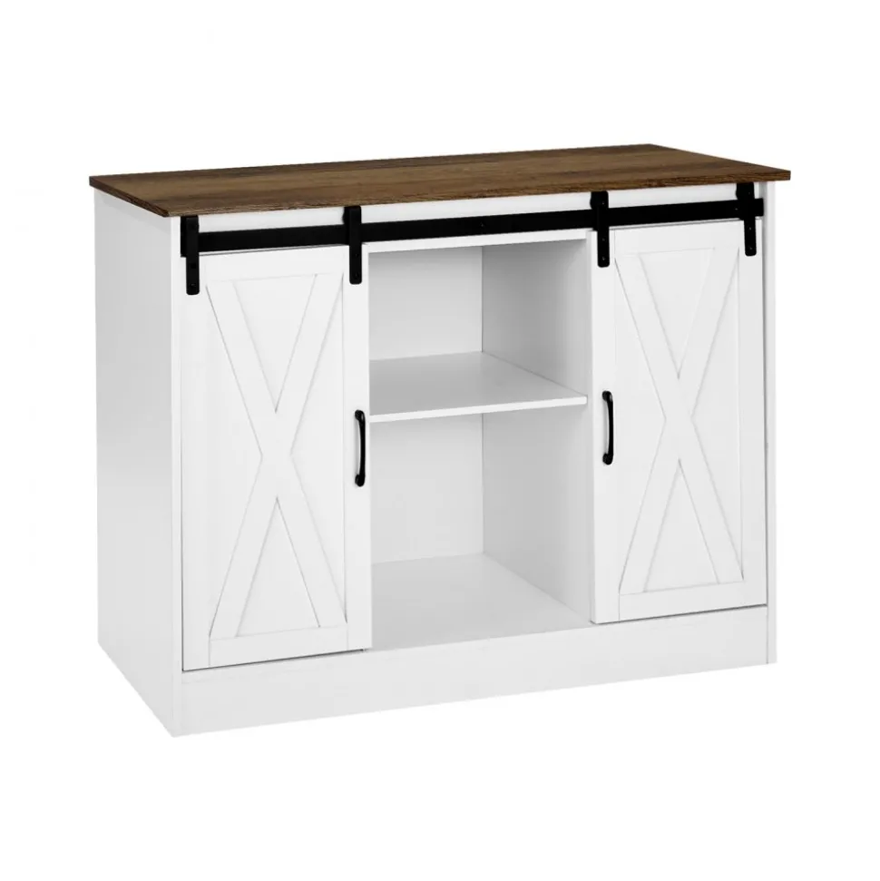 VEVOR Coffee Bar Cabinet, 41.8 x 15.8 x 32.1 in Farmhouse Coffee Bar Cabinet with 3-Tier Storage, Coffee Bar Table with Barn Doors, Farmhouse Sideboard Buffet Cabinet for Living Room, Entryway