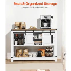 VEVOR Coffee Bar Cabinet, 47.3 x 15.7 x 32.7 in Farmhouse Coffee Bar Cabinet with 4-Tier Storage, Coffee Bar Table with Barn Doors, Farmhouse Sideboard Buffet Cabinet for Living Room, Entryway