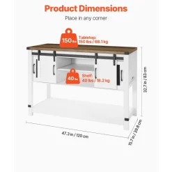 VEVOR Coffee Bar Cabinet, 47.3 x 15.7 x 32.7 in Farmhouse Coffee Bar Cabinet with 4-Tier Storage, Coffee Bar Table with Barn Doors, Farmhouse Sideboard Buffet Cabinet for Living Room, Entryway
