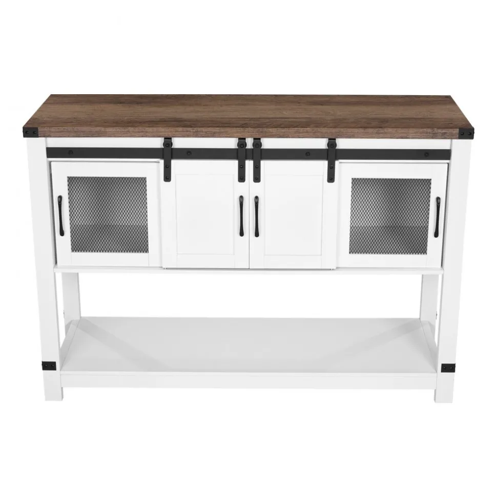 VEVOR Coffee Bar Cabinet, 47.3 x 15.7 x 32.7 in Farmhouse Coffee Bar Cabinet with 4-Tier Storage, Coffee Bar Table with Barn Doors, Farmhouse Sideboard Buffet Cabinet for Living Room, Entryway