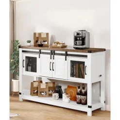 VEVOR Coffee Bar Cabinet, 47.3 x 15.7 x 32.7 in Farmhouse Coffee Bar Cabinet with 4-Tier Storage, Coffee Bar Table with Barn Doors, Farmhouse Sideboard Buffet Cabinet for Living Room, Entryway