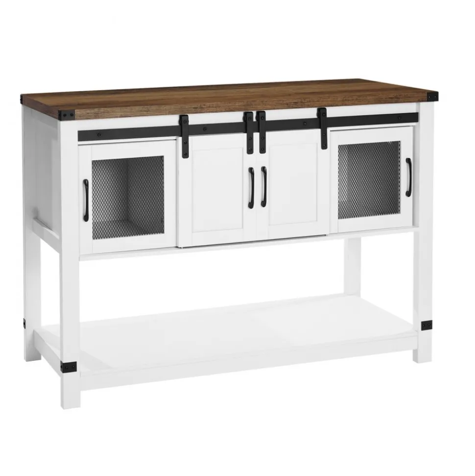 VEVOR Coffee Bar Cabinet, 47.3 x 15.7 x 32.7 in Farmhouse Coffee Bar Cabinet with 4-Tier Storage, Coffee Bar Table with Barn Doors, Farmhouse Sideboard Buffet Cabinet for Living Room, Entryway