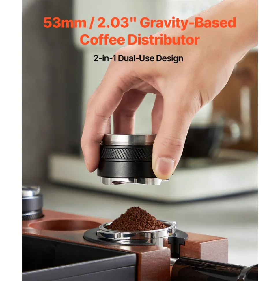 VEVOR Coffee Distributor 53mm, 2-in-1 Adjustable Espresso Distributor with Fan-Shaped Base, Coffee Distributor 304 Stainless Steel with Easy-to-Disassemble Design