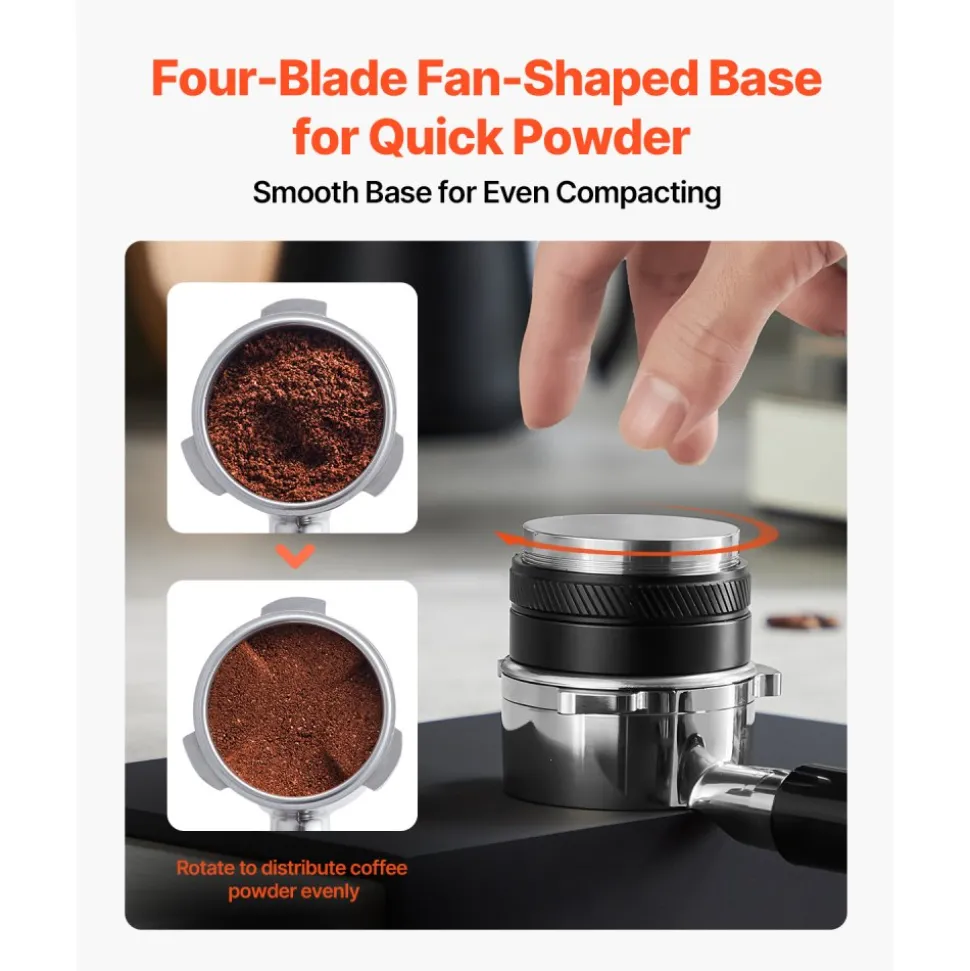 VEVOR Coffee Distributor 53mm, 2-in-1 Adjustable Espresso Distributor with Fan-Shaped Base, Coffee Distributor 304 Stainless Steel with Easy-to-Disassemble Design