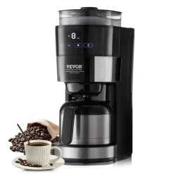 VEVOR Coffee Maker with Grinder, 8 Cup Programmable Coffee Machine, Grind and Brew Coffee Maker with 24-Hour Timer for Auto Brew, Reusable Filter, for Home Office Restaurant