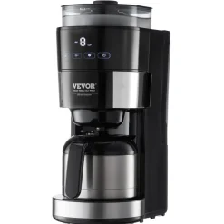 VEVOR Coffee Maker with Grinder, 8 Cup Programmable Coffee Machine, Grind and Brew Coffee Maker with 24-Hour Timer for Auto Brew, Reusable Filter, for Home Office Restaurant
