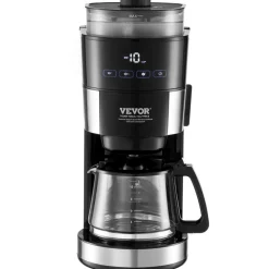VEVOR Coffee Maker with Grinder, 10 Cup Coffee Machine, Grind and Brew Coffee Maker with 3 Brew Strength Control, Drip Coffee Maker with Adjustable Grinding Coarseness, for Home Office Restaurant