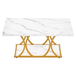 VEVOR Coffee Table, Modern Faux Marble Coffee Table, Large 2-Tier Rectangle Center Desk with Geometric Legs, Minimalist Sturdy Metal Frame Accent End Desk for Living Room, Office, Easy Assembly, White