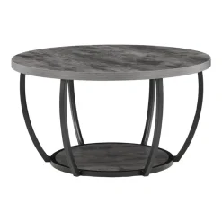VEVOR Coffee Table, Modern Round Coffee Table, 2 Tiers Wooden Circle Center Desk with Open Storage, Minimalist Sturdy Metal Frame Accent End Desk for Living Room, Office, Easy Assembly, Grey