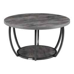 VEVOR Coffee Table, Modern Round Coffee Table, 2 Tiers Wooden Circle Center Desk with Open Storage, Minimalist Sturdy Metal Frame Accent End Desk for Living Room, Office, Easy Assembly, Grey