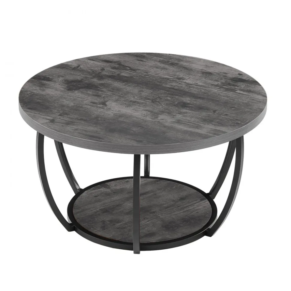 VEVOR Coffee Table, Modern Round Coffee Table, 2 Tiers Wooden Circle Center Desk with Open Storage, Minimalist Sturdy Metal Frame Accent End Desk for Living Room, Office, Easy Assembly, Grey